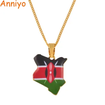 Anniyo Harta Kenya Pavilion Email Pandantiv Coliere, Bijuterii de Aur de Culoare Țară Africană Harta Bijuterii kenyeni Hartă Cadou #167106