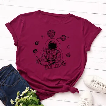 Plus Dimensiune S-5XL din Bumbac Tricou Nou Astronaut Imprimare Femei T-Shirt O Gâtului Maneca Scurta de Vara Tricou Topuri Femei Tricou