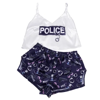 SIDDONS Vara Sexy Pijamale Două Bucata Set pentru Femei Pijamale de Mătase de Poliție Cătușe de Imprimare Pijamale 2020 Sexy Pijama Femei cămașă de noapte