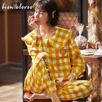 Noua Toamna Iarna Set de Pijama Pentru Femei din Bumbac Sleepwear 2 Seturi de Piese Femme Noapte Casual Homewear Body de Dimensiuni Mari