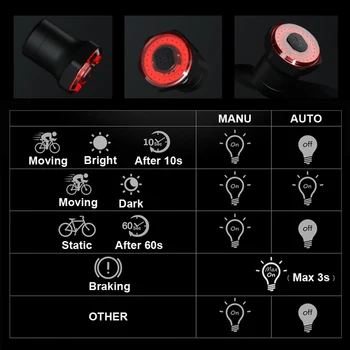 NEWBOLER Biciclete inducție Stop Auto-Start/Stop Bicicleta MTB Lumină LED-uri Impermeabil Ciclism Lumini Spate USB de Încărcare de 24 de ore de Timp de Lucru