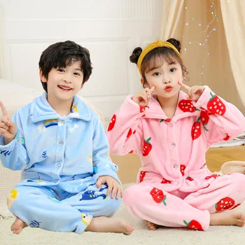 Noi 2020 Copii Băieți Fete Toamna Iarna Flanel Cald Pijama Seturi de Desene animate de Imprimare Rever Topuri cu Pantaloni de Dormit Seturi de Îmbrăcăminte