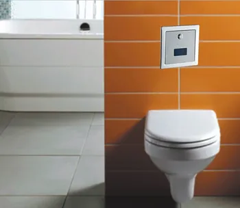 Touchless senzor automat de toaletă supapa de spălare pentru WC & ghemuit tigaie cu buton din oțel inoxidabil, baterie și alimentare DC