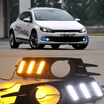 LED drl daytime running light pentru Volkswagen Scirocco 2009-14 cu mișcare galben de semnalizare și albastru lumina de noapte