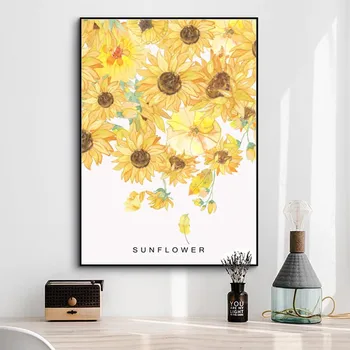 Floarea-soarelui Pictate manual Nordic Arta de Perete Postere si Printuri de Flori Panza Pictura Poze de Perete pentru Camera de zi de Decorare Acasă