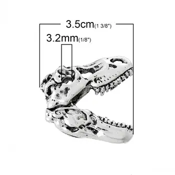 DoreenBeads Farmec Pandantive Craniu de Dinozaur de Halloween Culoare Argintie 3.5 cm x 3.2 cm(1 3/8