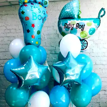 50pcs/set Duș pentru Copii Băiat Ziua de nastere Partid Decor Copil Mare Barrow Picioare Balon cu Heliu Globos Albastru Alb balon Latex consumabile