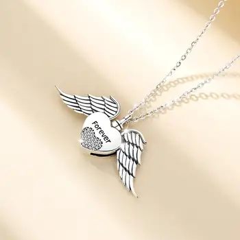 Eudora 925 de Argint Inima Pandantiv aripa Suvenir Inima CZ Medalion Comemorativ Urna de Bijuterii pentru Incinerare Cenușa De Iubit