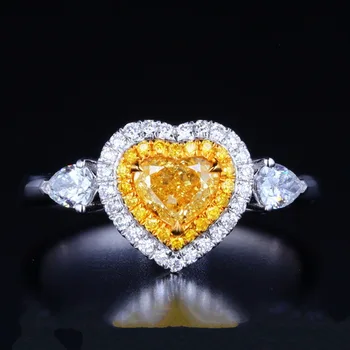Argint 925 2020 nou design galben forma de inima cubic zircon moda Inel de logodna pentru Femei promit dragoste bijuterii R5016