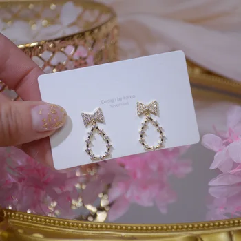 14k Real Placat cu Aur Moda Bijuterii Bowknot Cristal Geometrice Rafinat Cercei pentru Femei Petrecere de Vacanță Elegant Cercel
