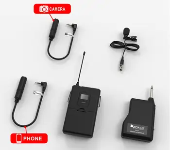 Fifine 20-Canal UHF Wireless Lavaliera Rever Sistem de Microfon cu Transmitator Bodypack, Mini Rever Mic & Receptor Portabil