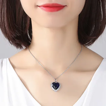 2021 lux de culoare albastru inima Inima Mării 925 sterling de argint colier pentru femei, cadou de aniversare bijuterii vrac vinde X5794