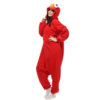 Adulți Polar Fleece Kigurumi Elmo Costum De Desene Animate De Animale Pijamale Pijama De Halloween, Carnaval, Bal Mascat Salopeta De Îmbrăcăminte
