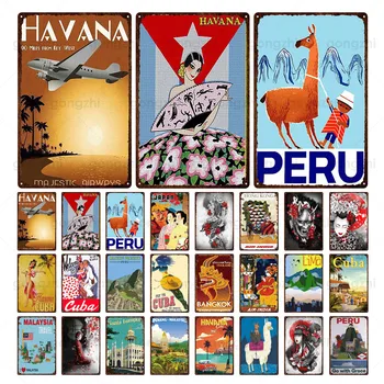 Faimosul Oraș Turistic Tablă De Metal Placa Cuba, Peru, Hawaii Epocă Placa De Perete Autocolant Garaj Decor Acasă Poster Suvenir
