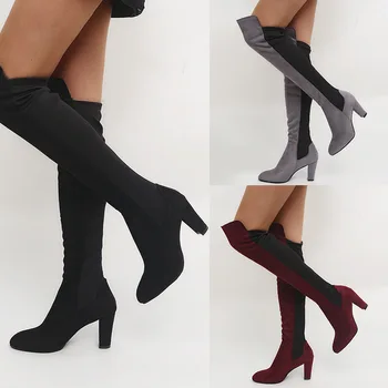 2020 de Iarnă Cizme pentru Femei de Înaltă Calitate, Sexy Over-the-genunchi Cizme Tocuri Înalte de Moda Elastic Cizme Lungi Femei Plus Dimensiune 43 Pantofi