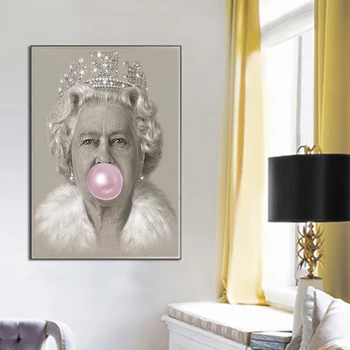 Elisabeta a II-Portret Panza Pictura Bubblegum Regina Postere și de Imprimare Cuadros Suflare Bule de Arta de Perete de Imagine pentru Camera de zi