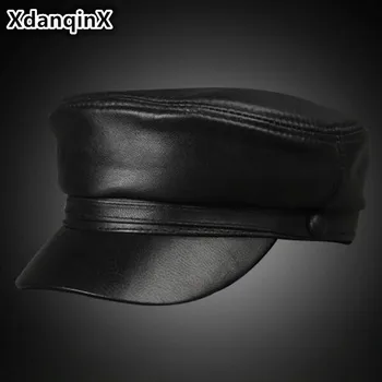 XdanqinX Barbati piele de Oaie Piele Capac Plat Militare Pălărie din Piele Hat Toamna Noua Moda Student Pălărie de sex Masculin Os Snapback Cap