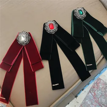 Coreeană Velvet Bowtie Brosa Material Papion Stras Pin Guler Cămașă de Moda Broșe Bijuterii de Lux pentru Femei Accesorii