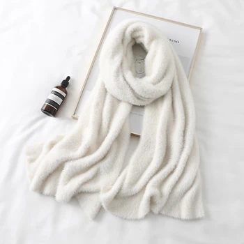 Solid cu blană eșarfă de sex feminin toamna și iarna, imitatie nurca cașmir eșarfe șal lung folie tricotate nurca cape moda eșarfă de blană