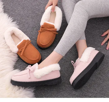 Papuci De Femei Pantofi De Iarna Apartamente Acasă Papion De Pluș În Interiorul Doamnelor Confort Mocasini Femei Interioară Pantuflas Aluneca Pe 2020 Moda