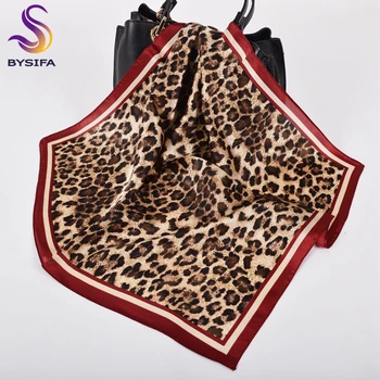 [BYSIFA]Toamna Leopard Imprimate Eșarfă Mătase Naturală Femei Sexy Vin Roșu Și Cafea Pătrat Mic Eșarfe Benzi Doamnelor Geantă de Panglici
