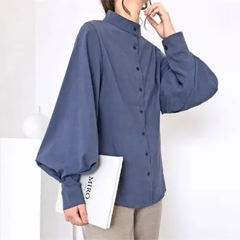 HziriP Moda Femei Bluza 2020 Nou OL Tricou Felinar Solide Maneca Stand Guler Birou Doamnă de Bază Topuri si Bluze Plus Dimensiune