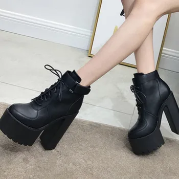 HOKSVZY 2020 Nouă Femei Sexy Iarna Cizme Negre Platforma Cizme de Moda pentru Femei Pantofi Toc Gros Cizme Glezna Cizme