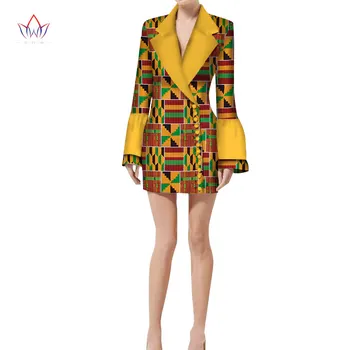 Jacheta de toamna Bluza din Africa Ceara Print Haine de Brand Dashiki pentru Femei Plus Dimensiune Sacou Jacheta Femei Casual, Buzunare haina WY2044
