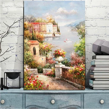 Flori Peisaj de Postere si Printuri Mediterană Grădină Pictura in Ulei pe Panza, Arta de Perete Imaginea Acasă Decorare Cameră Decor