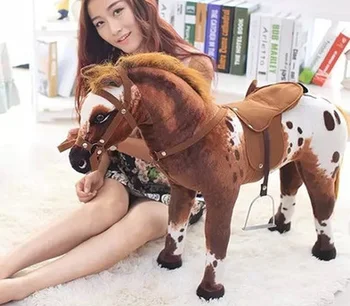 Simulare animal de călărie cal jucărie de pluș 82x62cm maro cal nechează calul papusa pentru copii cadou de ziua de nastere,cadou de Crăciun w8466