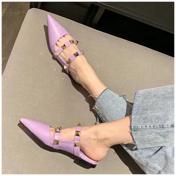 2021 Nou Brand Pentru Femei Papuci De Casa De Moda Nit Subliniat Toe Slip Pe Catâri Pantofi Doamnelor Toc Plat Slide-Uri De Primavara Casual În Aer Liber Sanda
