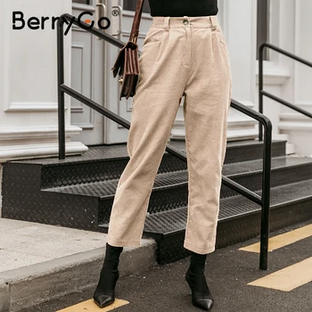 BerryGo Casual sertizare femei pantaloni de catifea Fundul puțin flexibil de sex feminin toamna pantaloni de creion Mijlocul talie doamnelor pantaloni
