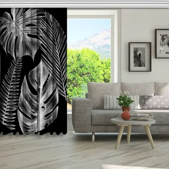 Cortina Tropicale cu Frunze de Palmier în Cercul de Desen Creion Schiță lucrări de Artă Modernă pe Fundal Întunecat, Negru, Gri