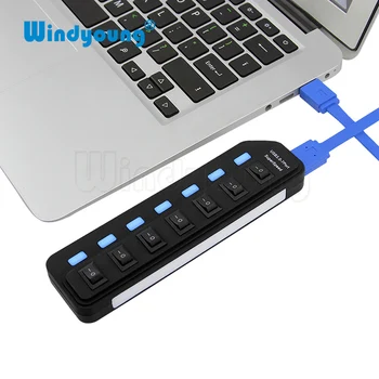 Windyoung USB3.0 HUB 7 Porturi cu Putere de Încărcare și de a Comuta mai Multe USB Adaptor de Alimentare LED ON/OFF Switch Separator pentru Laptop PC