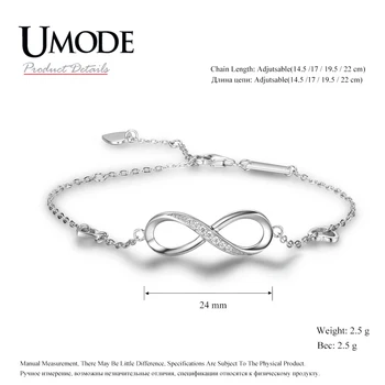 UMODE Noua Moda Argint 925 Eternitate Bratara pentru Femei Infinit Pavate cu Zircon CZ Reglabil Lanț de Link-ul de Bijuterii ULB0141