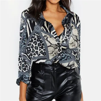 Femei Topuri si Bluze Leopard Lanț Vintage Bluza Șifon Cămașă Casual V-Neck Bluza Office Doamnelor Topuri Blusas Plus Dimensiune