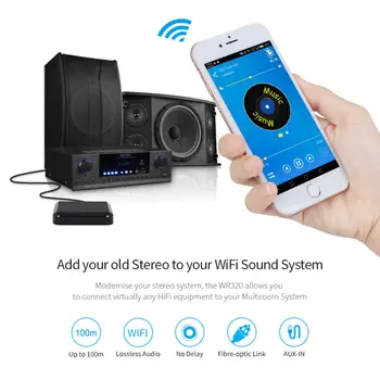 August WR320 Wireless Bluetooth, WIFI, DLNA, Airplay Receptor pentru Difuzor/Amplificator Multiroom Audio Muzica Adaptor cu Cablu