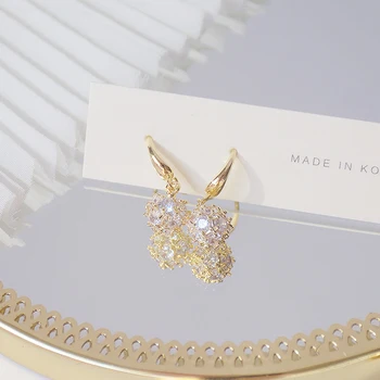 Ins Vânzare Fierbinte Minge de Aur Încrustat Mare Zirconiu Femei Cercei 14K Aur Adevărat Elegant Minimalist CZ Picătură Cercei Pandantiv de Logodna
