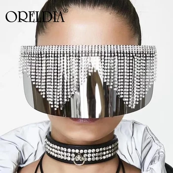 Supradimensionate Oglindă Diamant Ciucure ochelari de Soare Femei Bărbați de Lux Stras Mare Cadru Masca Ochelari de cal de Argint Umbra Ochi Ochelari de soare UV400