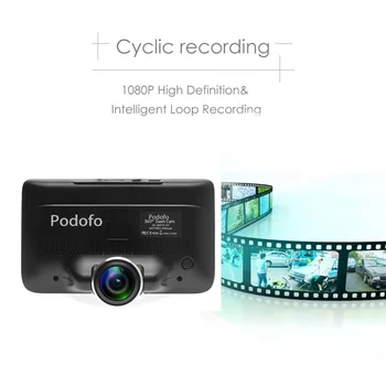 Podofo 4 Inch FHD de 360 de grade IPS Ecran Tactil Auto DVR Camera Dual Lens Dash Cam retrovizoare Grefier Obiectiv Fisheye Viziune de Noapte