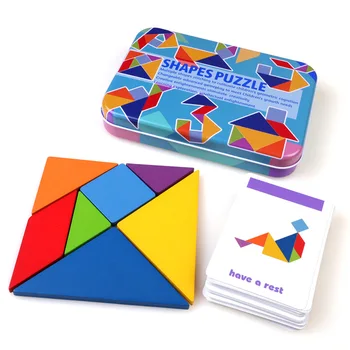 Copii Adulți Puzzle Joc de Călătorie de Provocare IQ-ul Colorat Carte de educație Timpurie de Învățare Cadou Tangram Magnetic din Lemn Jucarie Montessori