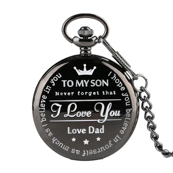 Personalizate Ceas de Buzunar PENTRU FIUL MEU Te Iubesc Iubesc pe Tata pentru Totdeauna Design Cuarț Ceas de Buzunar Pandantiv Ceas Colier Lanț pentru Fiul