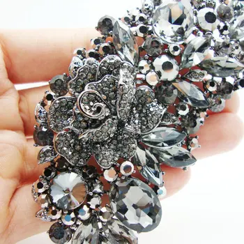 Elegant negru elegant pietre de cristal a Crescut de flori decorate în stil Art Nouveau ace de brosa