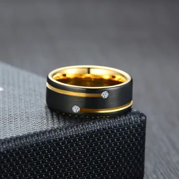 ZORCVENS Negru Carbură de Tungsten Trupa de Nunta cu Ton de Aur Linii AAA CZ Pietre Ring pentru Bărbați de Înaltă Calitate