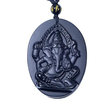 Picătură de Transport maritim Obsidian Elefant Ganesha Amuleta pandantiv cu Lanț obsidian Binecuvântare Norocos pandantive