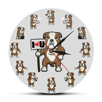 Desene animate drăguț Bulldog Viața de zi cu Zi Imprimare Ceas de Perete British Buldog Catelus Ceas Living Tăcut Non-Ceas ticăie Iubitor de Câine Cadou