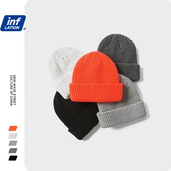 INFLAȚIA Unisex Tricotate Pălărie de Lână Cald Iarna 5 Culori Căciuli Pălărie Bărbați de Modă de Culoare Solidă Calote Femeie 281CI2020