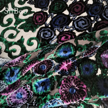 Stil American verde violet floare Flocking tesatura de matase tesatura catifea pentru rochie material ieftin telas tecidos transport Gratuit SP1948
