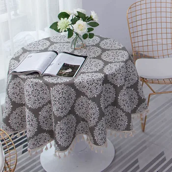 Stil European gri de bumbac și lenjerie de pat față de masă rotundă înaltă calitate elegant ciucuri masa decorativ imprimat hotel acoperi