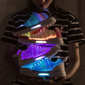 UncleJerry Noi cu LED-uri Pantofi Fibra Optica Pantofi pentru băieți fete bărbați femei USB de Încărcare lumina de pantofi pentru Adulți Stralucitoare Running Sneaker